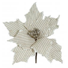 Χριστουγεννιάτικο Λουλούδι Λευκό και Καφέ, Λινάτσα με Ρίγες (25cm)